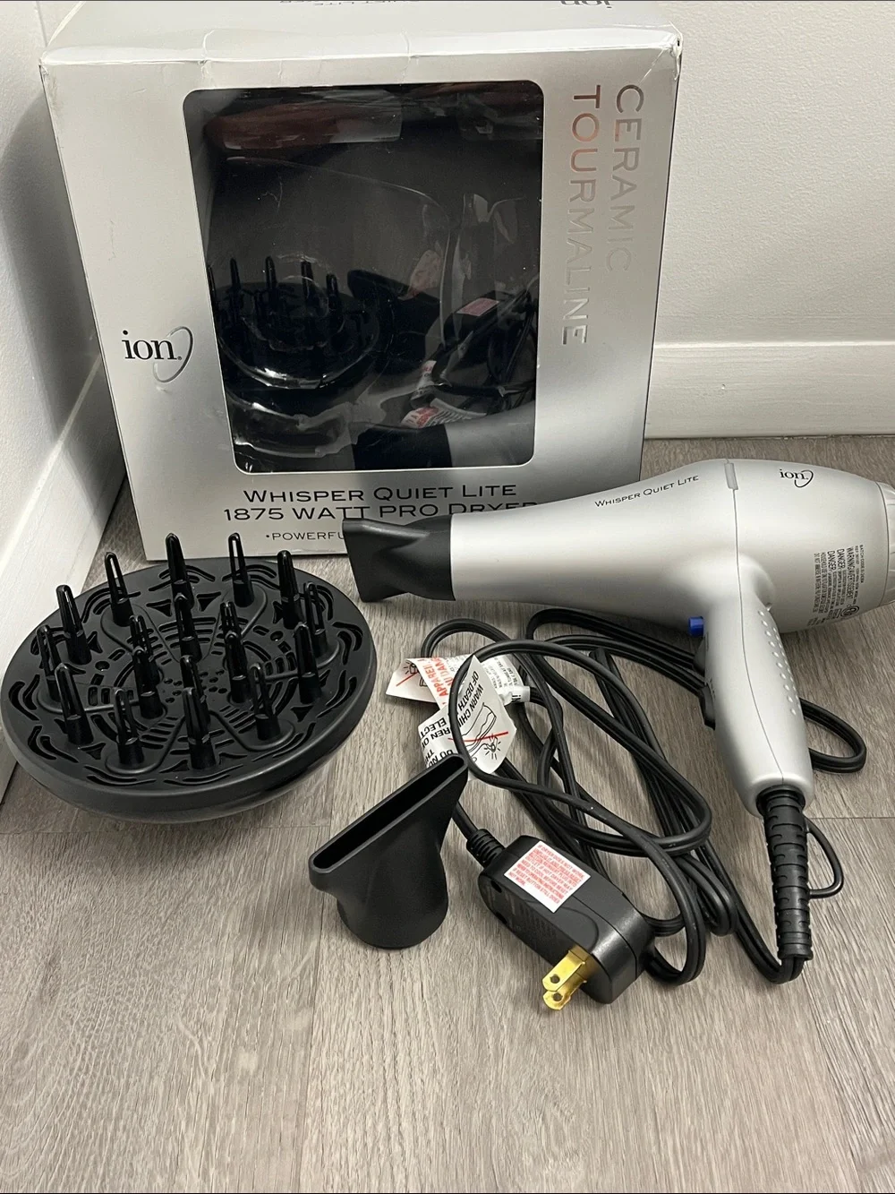 Ion Whisper quiet lite 1875 watt pro hair dryer ceramic tourmaline silver new